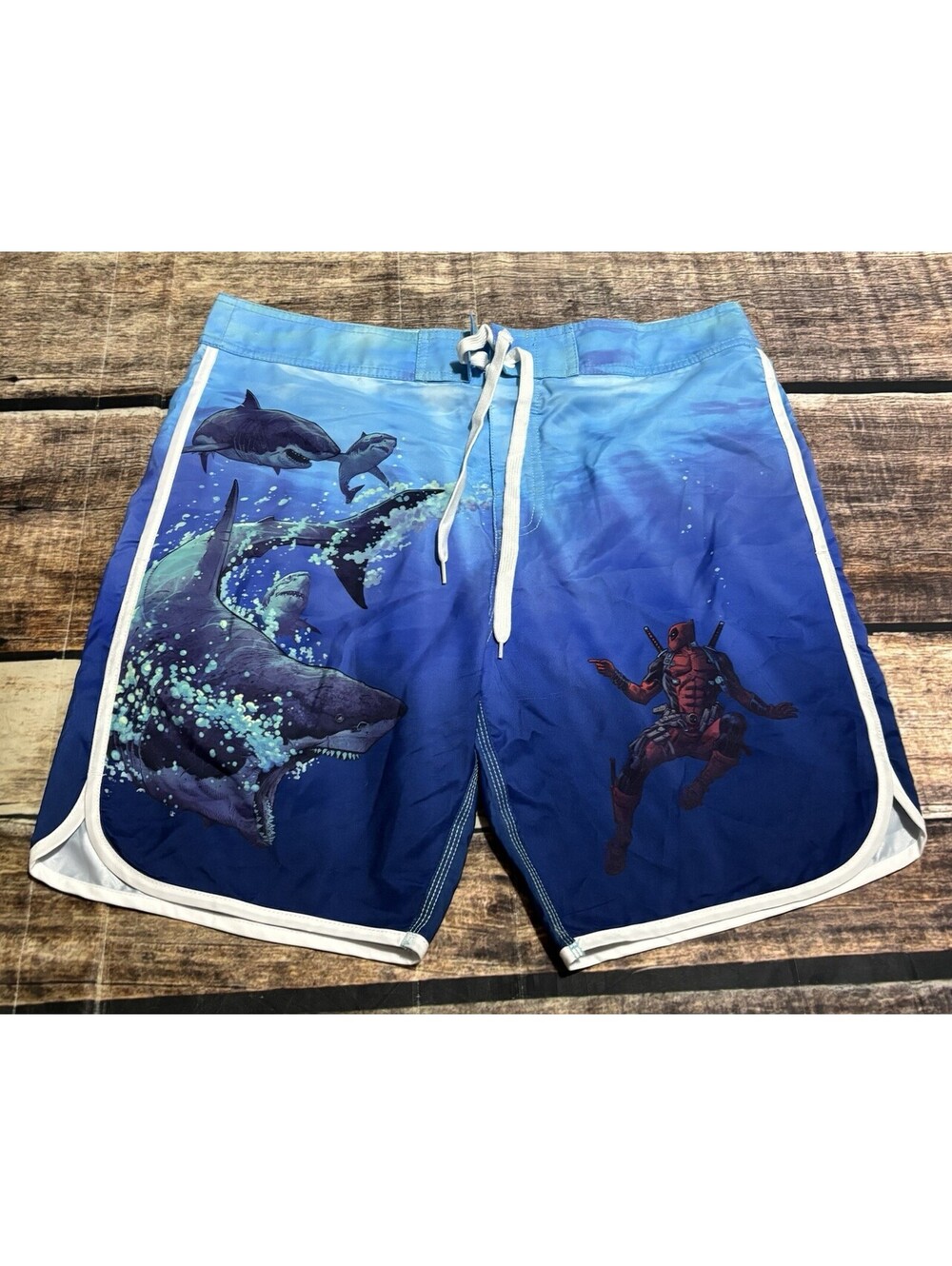 Marvel Swimming Shorts Mens Large Deadpool Shark Board Party